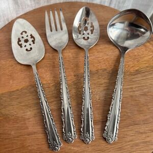 Oneida‎ CHERIE Stainless Steel Set of 4 Serving Utensils Vintage Floral Hostess